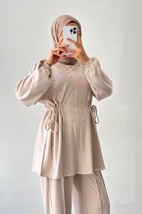 Lamelif Oysho Taşlı İkili Takım Krem