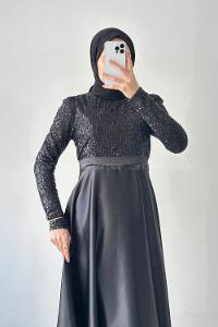 Lamelif Pul Payet Detaylı Elbise Siyah