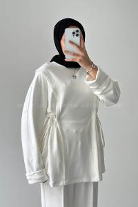 Lamelif Tünel Detaylı Taşlı Takım Beyaz