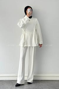 Lamelif Tünel Detaylı Taşlı Takım Beyaz