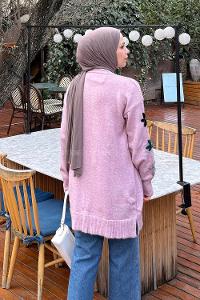 Lamelif Çiçek Detaylı Triko Kazak Lila