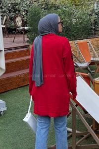 Lamelif Çiçek Detaylı Triko Kazak Nar Çiçeği