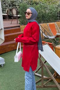 Lamelif Çiçek Detaylı Triko Kazak Nar Çiçeği