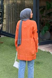 Lamelif Çiçek Detaylı Triko Kazak Turuncu