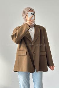 Lamelif Dekoratif Cep Detaylı Tesettür Ceket Haki