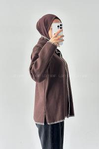 Lamelif Dikiş Detaylı Panço Acı Kahve