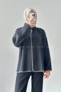 Lamelif Dikiş Detaylı Panço Antrasit