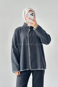 Lamelif Dikiş Detaylı Panço Antrasit