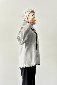 Lamelif Dikiş Detaylı Panço Gri