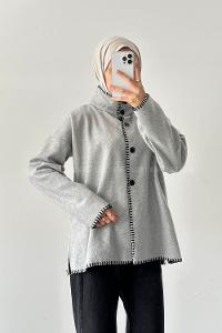 Lamelif Dikiş Detaylı Panço Gri