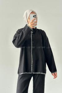 Lamelif Dikiş Detaylı Panço Siyah