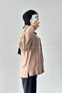 Lamelif Dikiş Detaylı Panço Sütlü Kahve