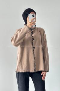 Lamelif Dikiş Detaylı Panço Sütlü Kahve
