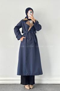 Lamelif Garnili Uzun Trenç Lacivert