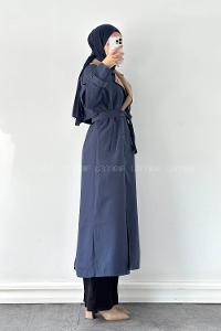 Lamelif Garnili Uzun Trenç Lacivert