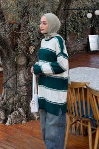 Lamelif Kalın Çizgili Kazak Zümrüt