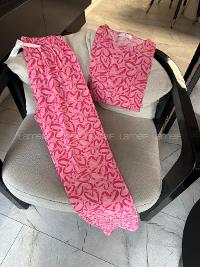 Lamelif Kalp Desenli Pijama Takımı