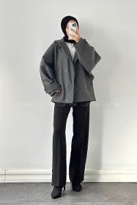 Lamelif Kol Kemerli Kaşe Kaban Antrasit