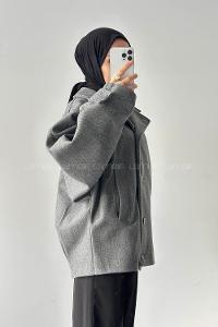 Lamelif Kol Kemerli Kaşe Kaban Antrasit