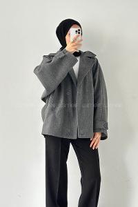 Lamelif Kol Kemerli Kaşe Kaban Antrasit