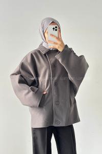 Anthracite Shirt Collar Long Arm Coat