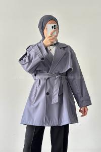 Lamelif Omuz Apoletli Trençkot Gri