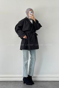 Lamelif Omuz Apoletli Trençkot Siyah