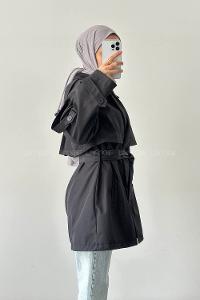 Lamelif Omuz Apoletli Trençkot Siyah