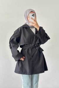 Lamelif Omuz Apoletli Trençkot Siyah