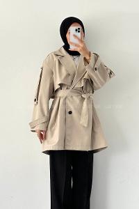 Lamelif Omuz Apoletli Trençkot Taş Rengi