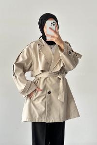 Lamelif Omuz Apoletli Trençkot Taş Rengi