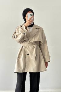 Lamelif Omuz Apoletli Trençkot Taş Rengi