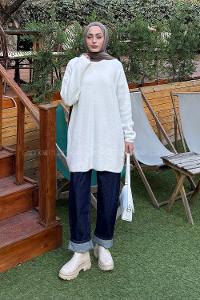 Lamelif Sakal Kumaş Kazak Beyaz