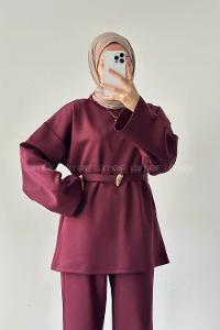 Lamelif Scuba Tesettür İkili Takım Bordo