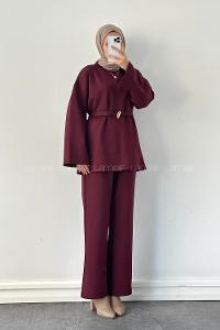 Lamelif Scuba Tesettür İkili Takım Bordo