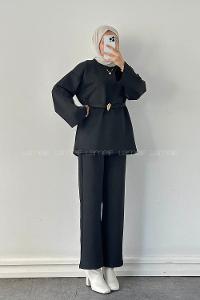 Lamelif Scuba Tesettür İkili Takım Siyah