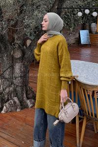 Lamelif Yumoş Triko Kazak Yağ Yeşili