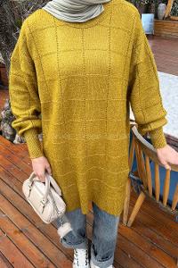 Lamelif Yumoş Triko Kazak Yağ Yeşili