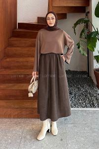 Lamelif Kol Armalı Sweatshirt Soft Kahve