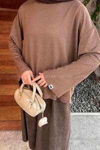 Lamelif Kol Armalı Sweatshirt Soft Kahve