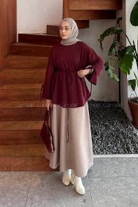 Lamelif Kol Biyeli Sweat Bordo