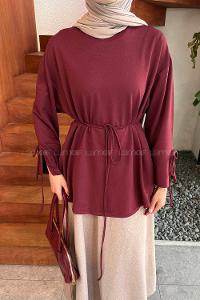 Lamelif Kol Biyeli Sweat Bordo