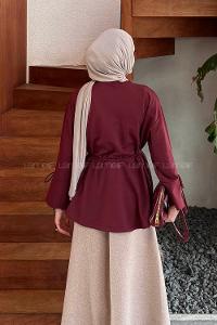 Lamelif Kol Biyeli Sweat Bordo