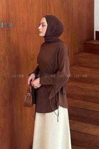 Lamelif Kol Biyeli Sweat Kahverengi