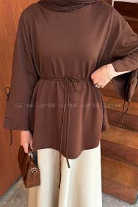 Lamelif Kol Biyeli Sweat Kahverengi