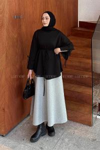 Lamelif Kol Biyeli Sweat Siyah