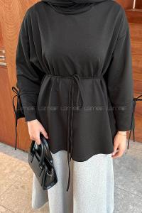 Lamelif Kol Biyeli Sweat Siyah