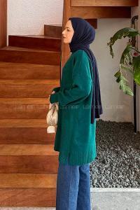 Lamelif Nakış Detaylı Triko Kazak Zümrüt