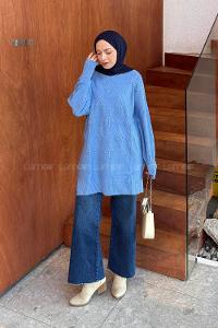 Lamelif Nakışlı Kazak Bebe Mavisi