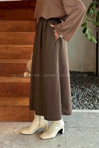 Lamelif Tesettür Süet Etek Kahverengi
